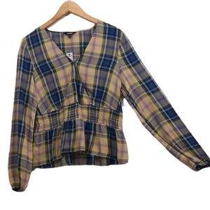 Express Plaid Popover Peplum Top